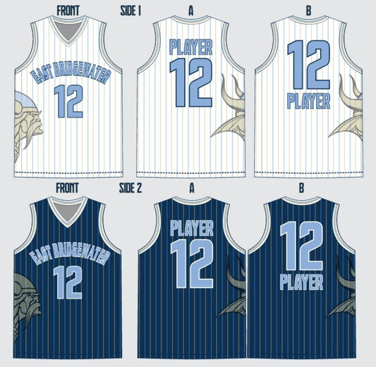 EBYBA: East Bridgewater Basketball Uniform Jerseys (White AND Blue)