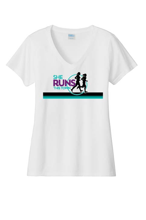 She Runs This Town: Women's V-Neck Cotton T-Shirt