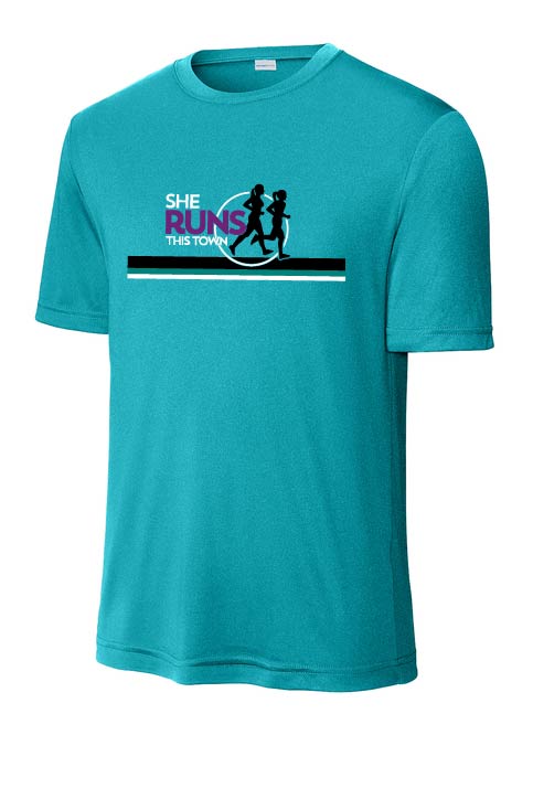 She Runs This Town: Unisex Sport Tek Performance Short Sleeve T-Shirt