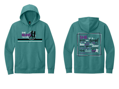 She Runs This Town: District Brand Unisex Hooded Fleece Sweatshirt