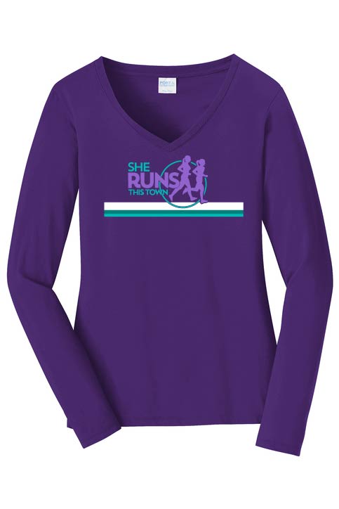 She Runs This Town: Women's Long Sleeve Cotton V-Neck T-Shirt