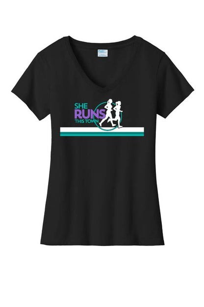 She Runs This Town: Women's V-Neck Cotton T-Shirt