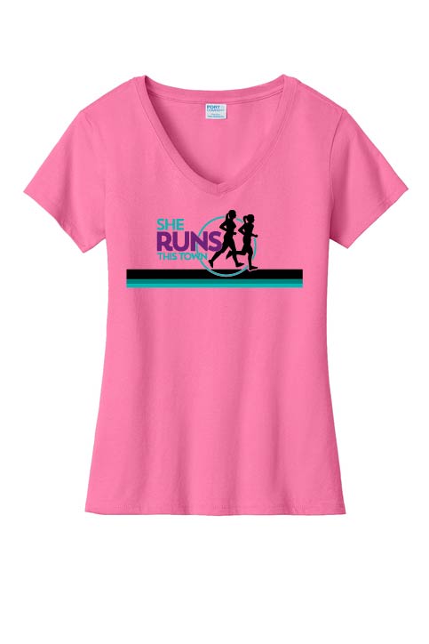 She Runs This Town: Women's V-Neck Cotton T-Shirt