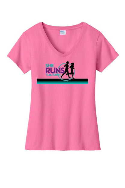 She Runs This Town: Women's V-Neck Cotton T-Shirt