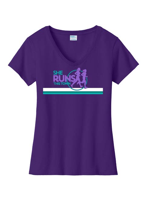 She Runs This Town: Women's V-Neck Cotton T-Shirt