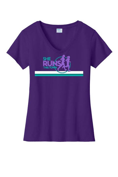 She Runs This Town: Women's V-Neck Cotton T-Shirt