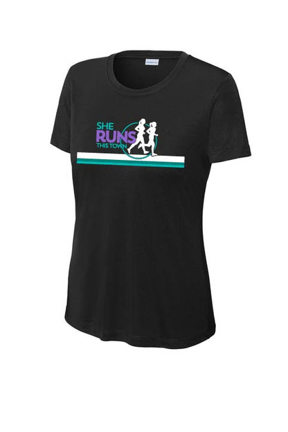 She Runs This Town: Women's Sport Tek Performance Short Sleeve T-Shirt