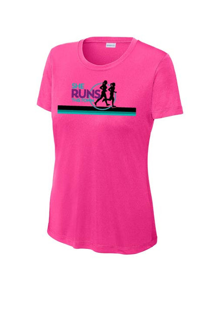 She Runs This Town: Women's Sport Tek Performance Short Sleeve T-Shirt