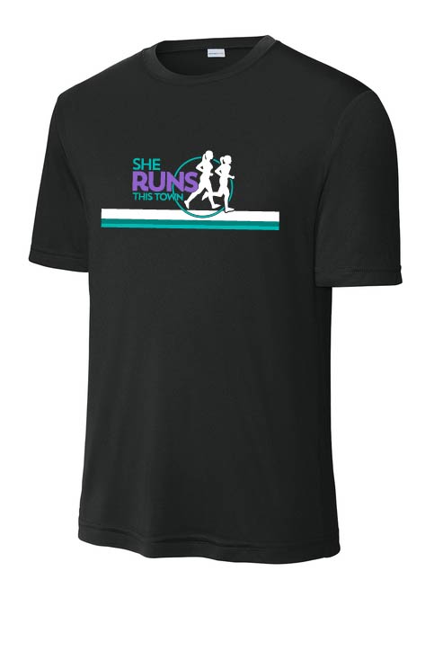She Runs This Town: Unisex Sport Tek Performance Short Sleeve T-Shirt